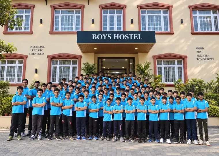 Boarders in front of the boys hostel at DPS Chhindwara