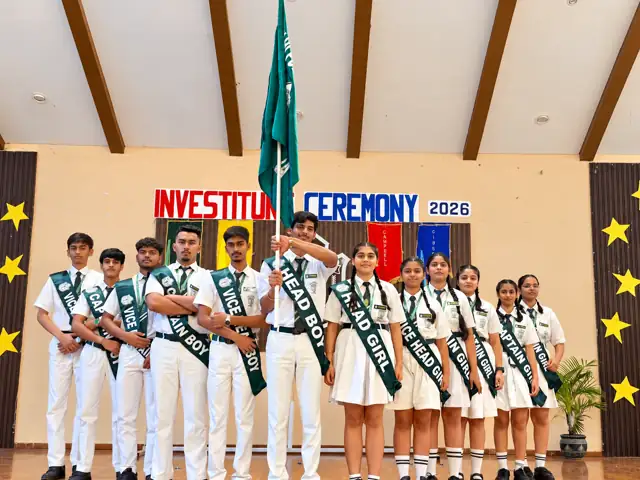 Students' Council members receiving sashes at Delhi Public School Chhindwara