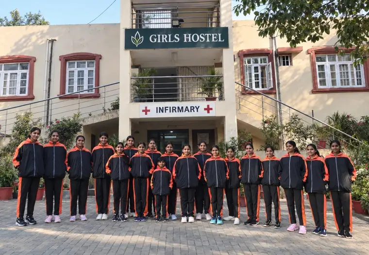 Boarders in front of the DPS Chhindwara girls hostel