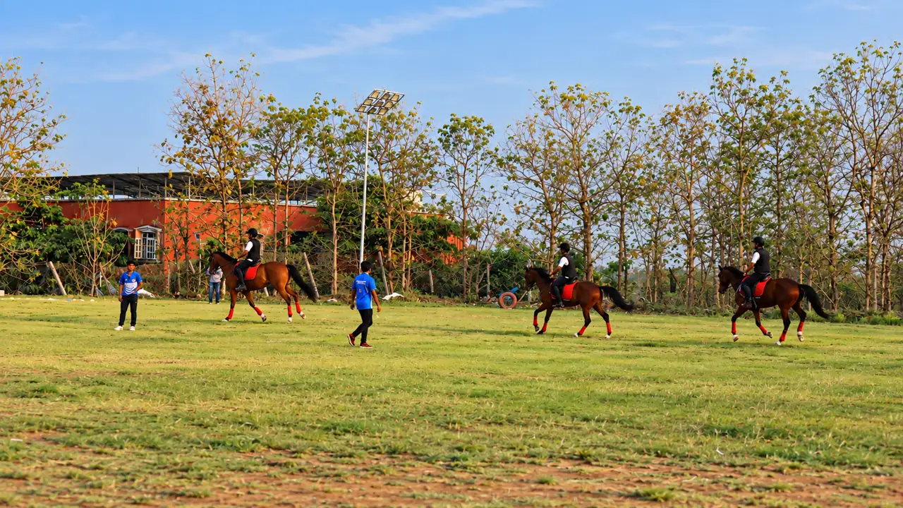 Students horse riding on the school ground at DPS Chhindwara