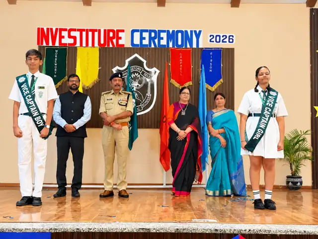 Council leaders with the chief guest at the Investiture Ceremony, Delhi Public School Chhindwara