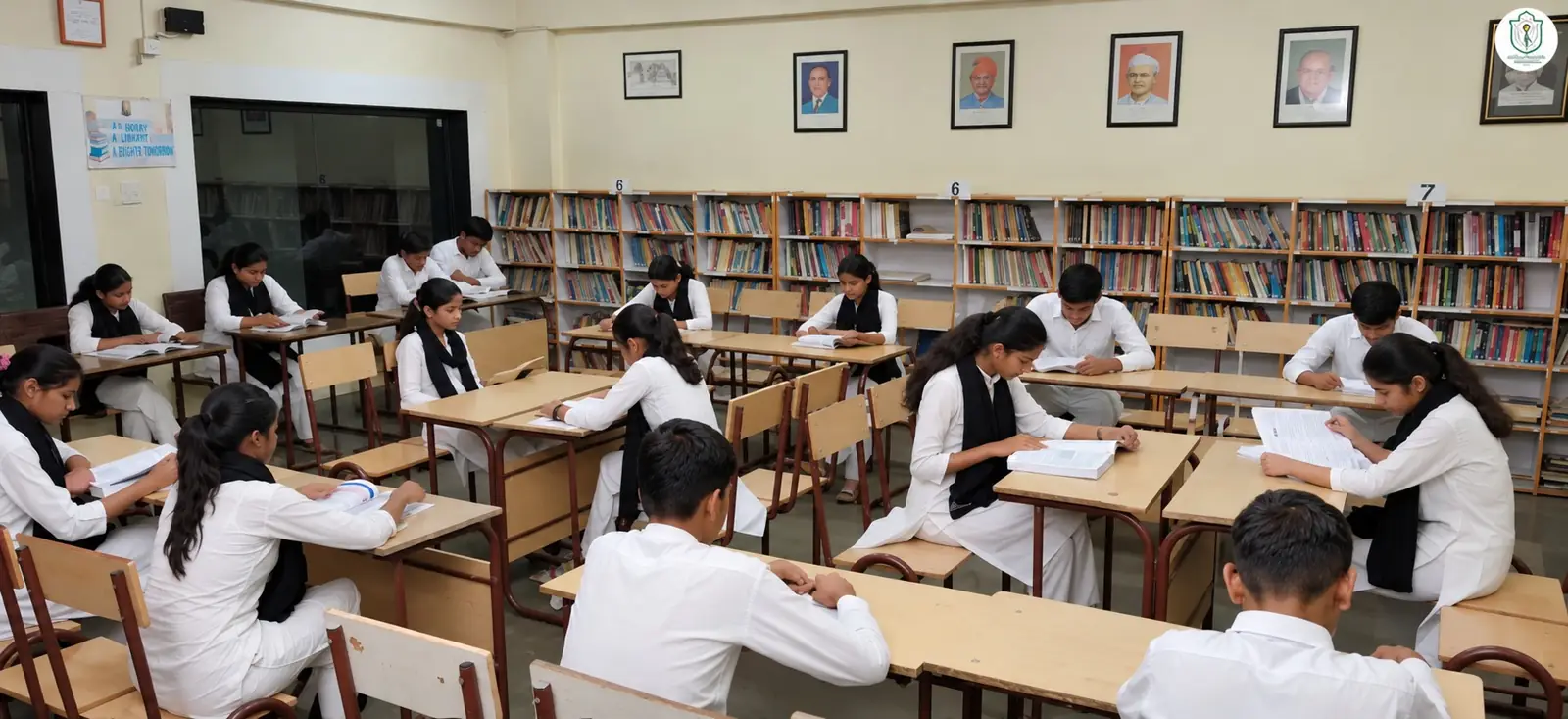 Students reading in the library at Delhi Public School Chhindwara