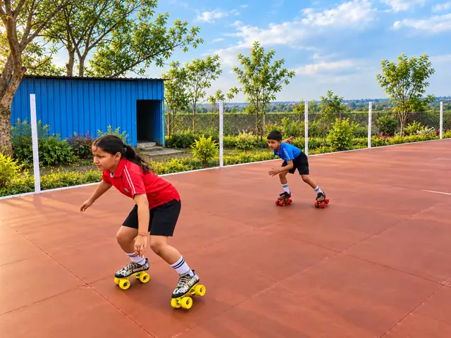 Students skating on the skating rink at Delhi Public School Chhindwara