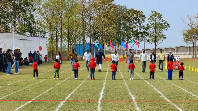 Young students racing on Sports Day at Delhi Public School Chhindwara