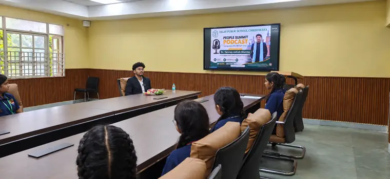Students at a podcast recording at DPS Chhindwara